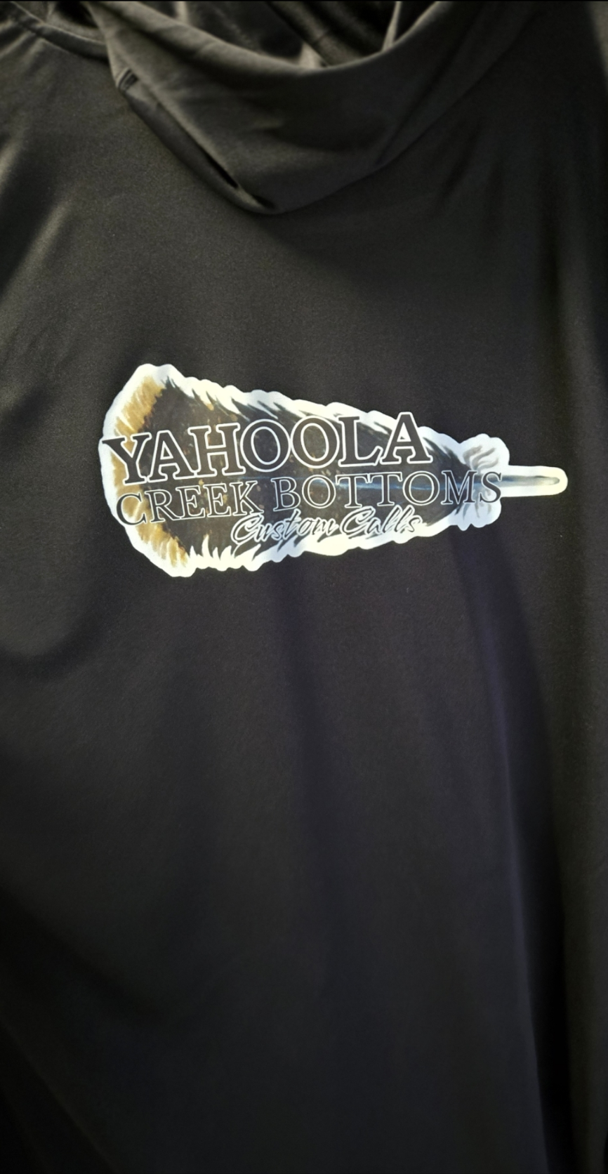 Black long sleeve performance hoodie
Turkey feather logo YCB