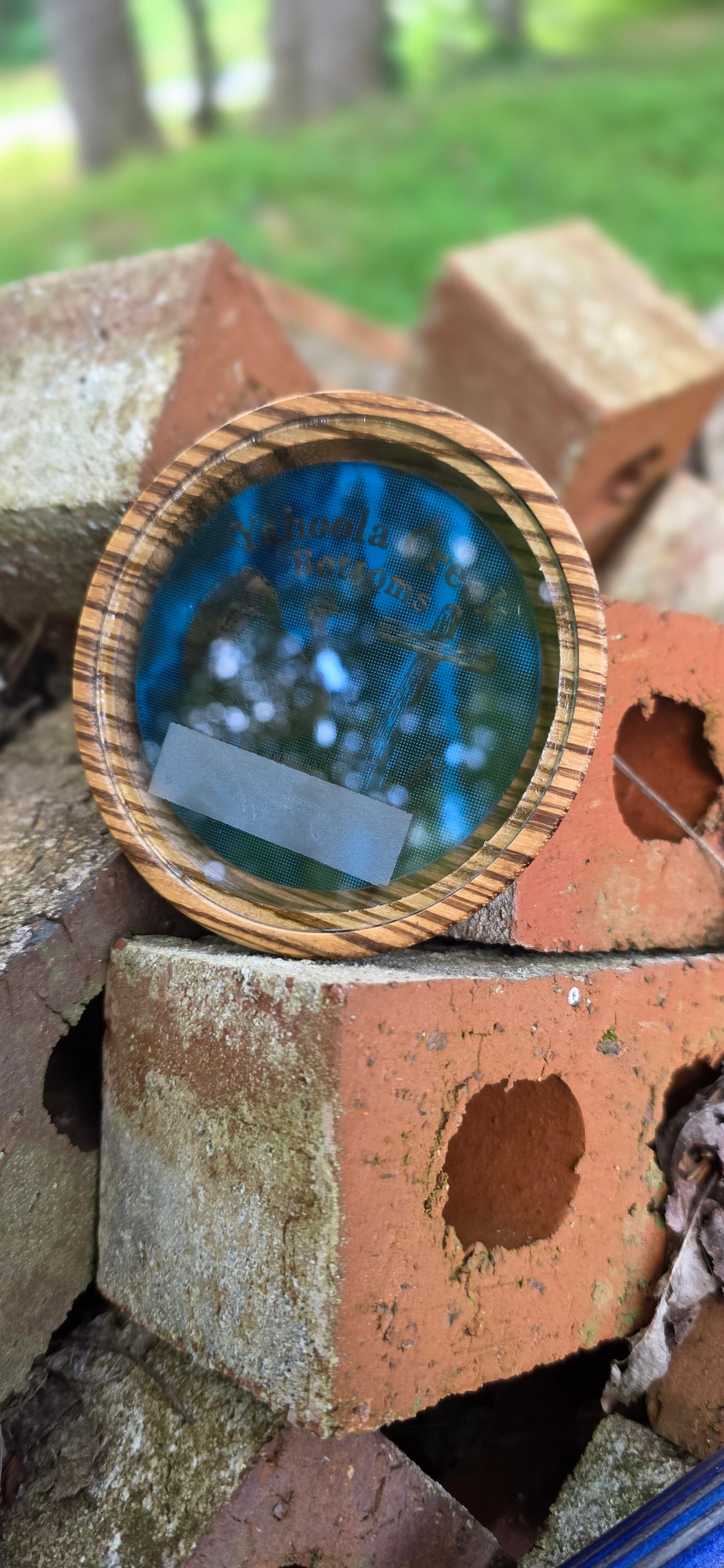 Faithful  Zebrawood Glass over Blue Acrylic