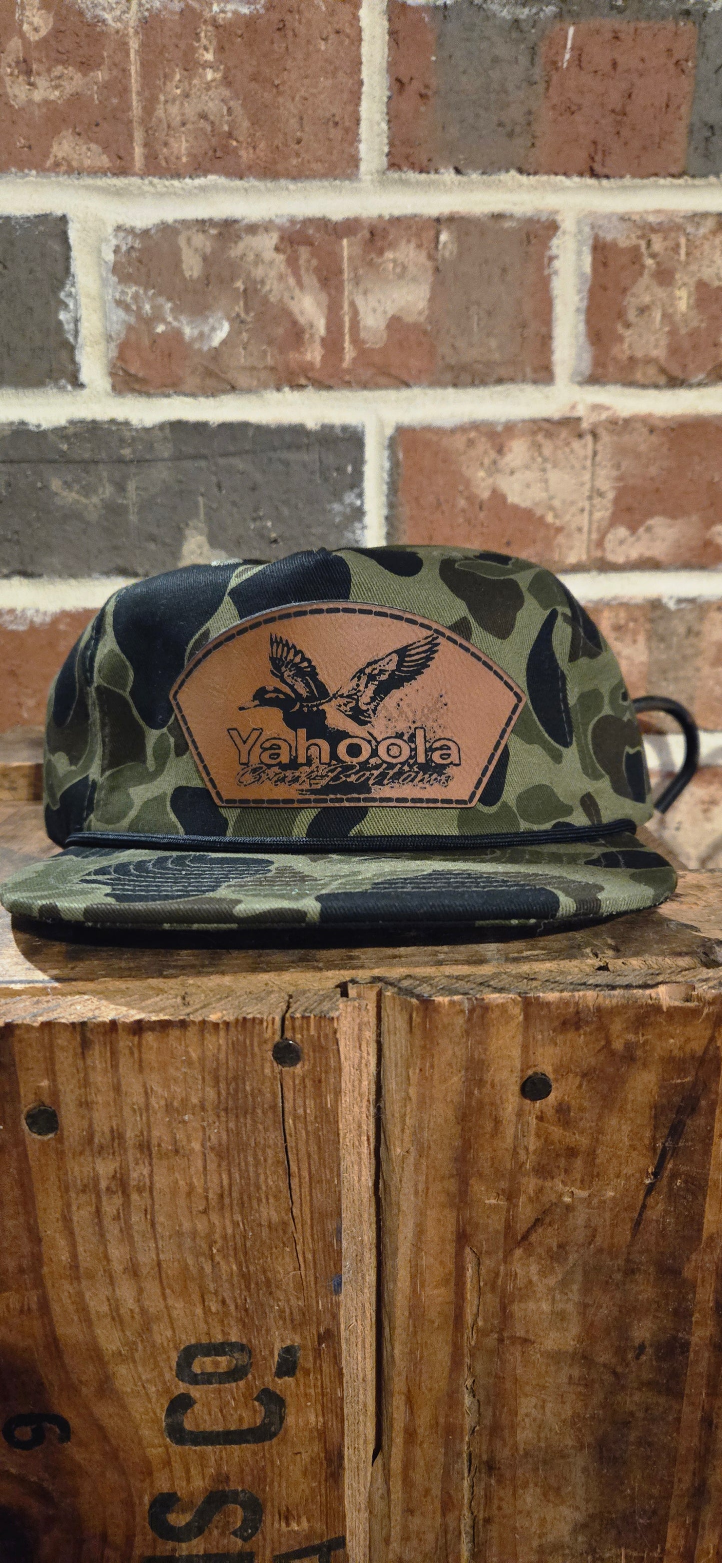 Green and black duck camo rope hat