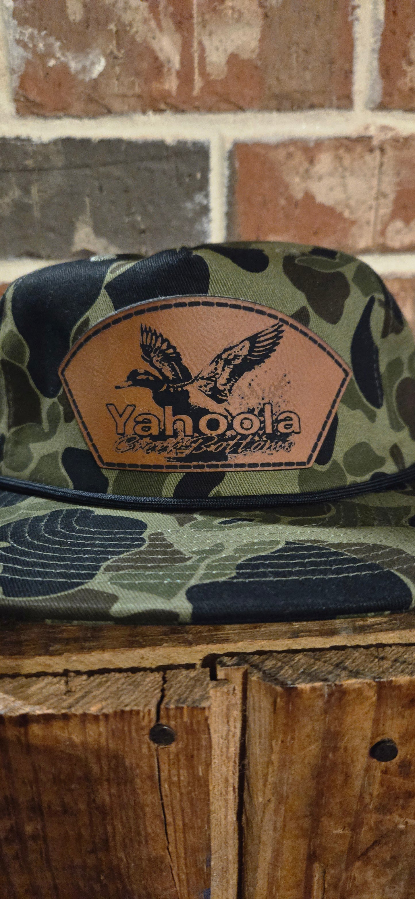 Green and black duck camo rope hat