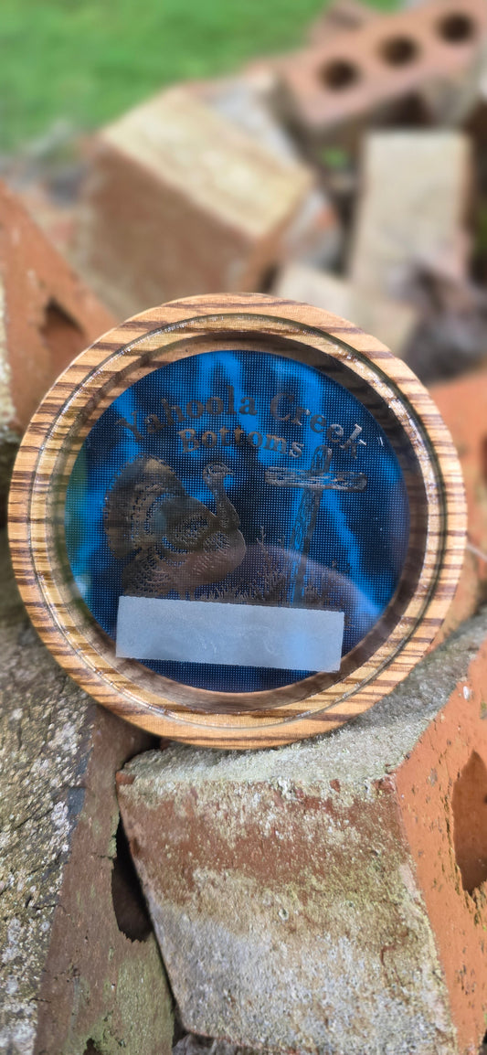 Faithful  Zebrawood Glass over Blue Acrylic
