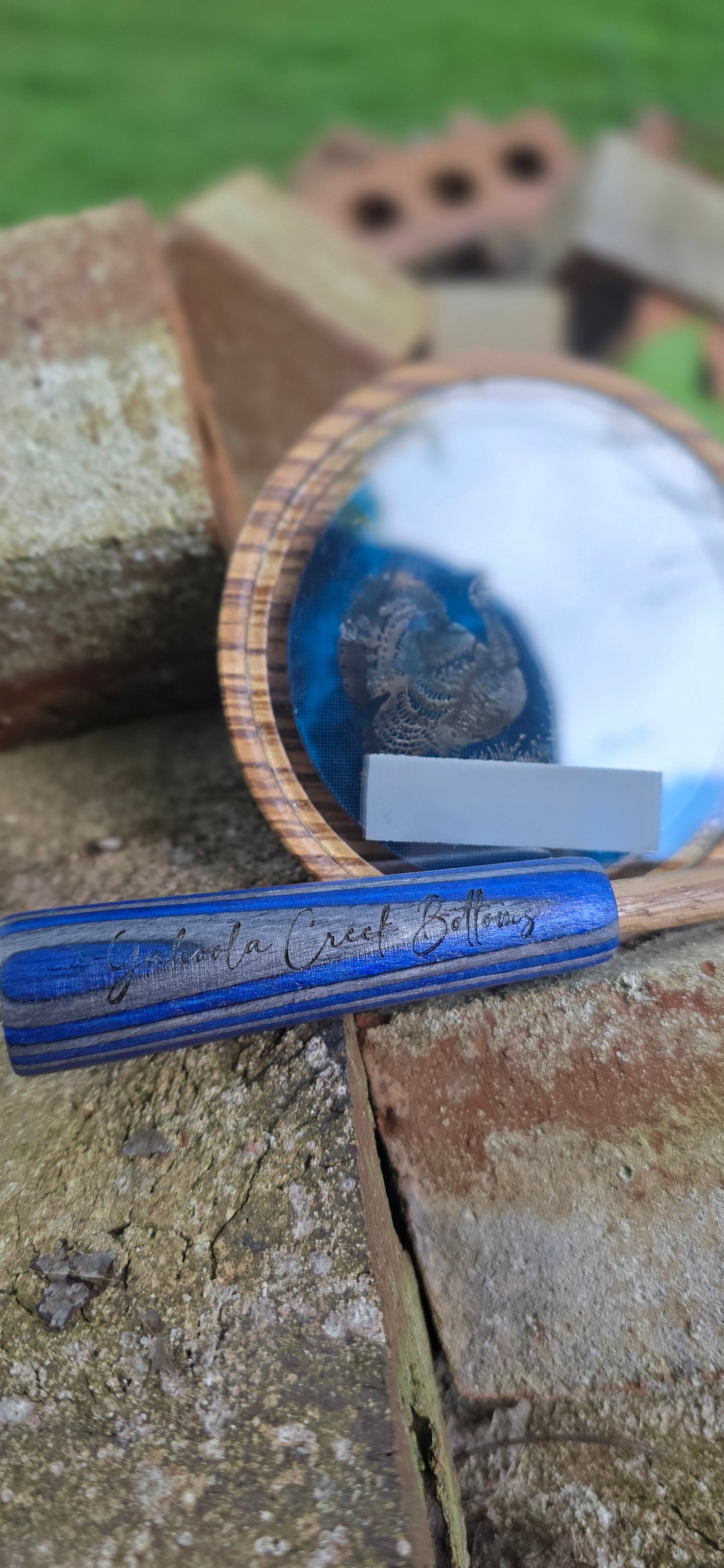 Faithful  Zebrawood Glass over Blue Acrylic